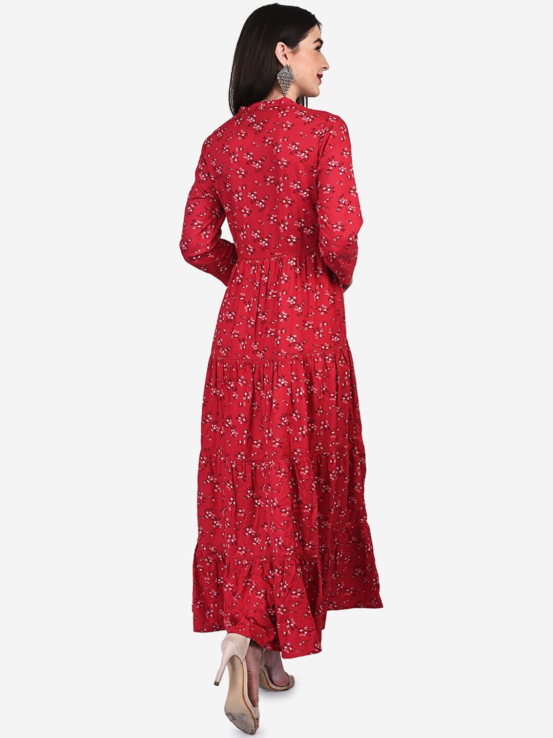 Be Indi Women Red Printed Maxi Dress