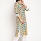 Be Indi Women Green Ikat Design Contrast Trim And Cotton Design Lace Cuff Detaling Kurta