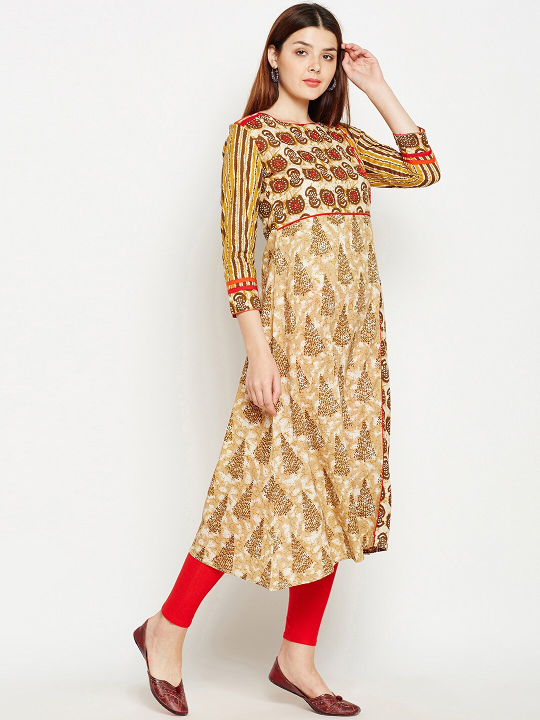 Be Indi Women Mustard Yellow Printed A-Line Kurta