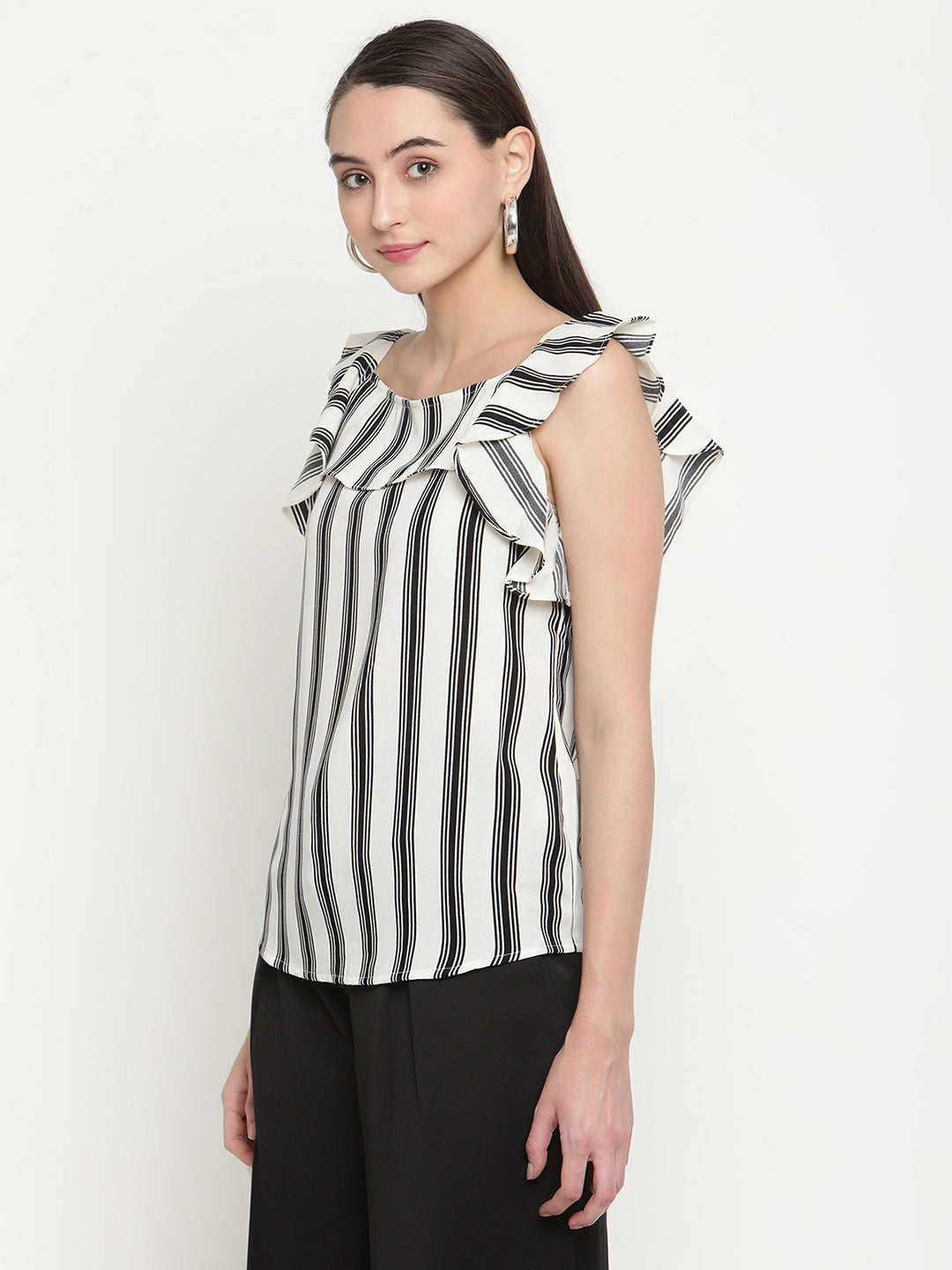 BeIndi Women Black & White Striped  Top