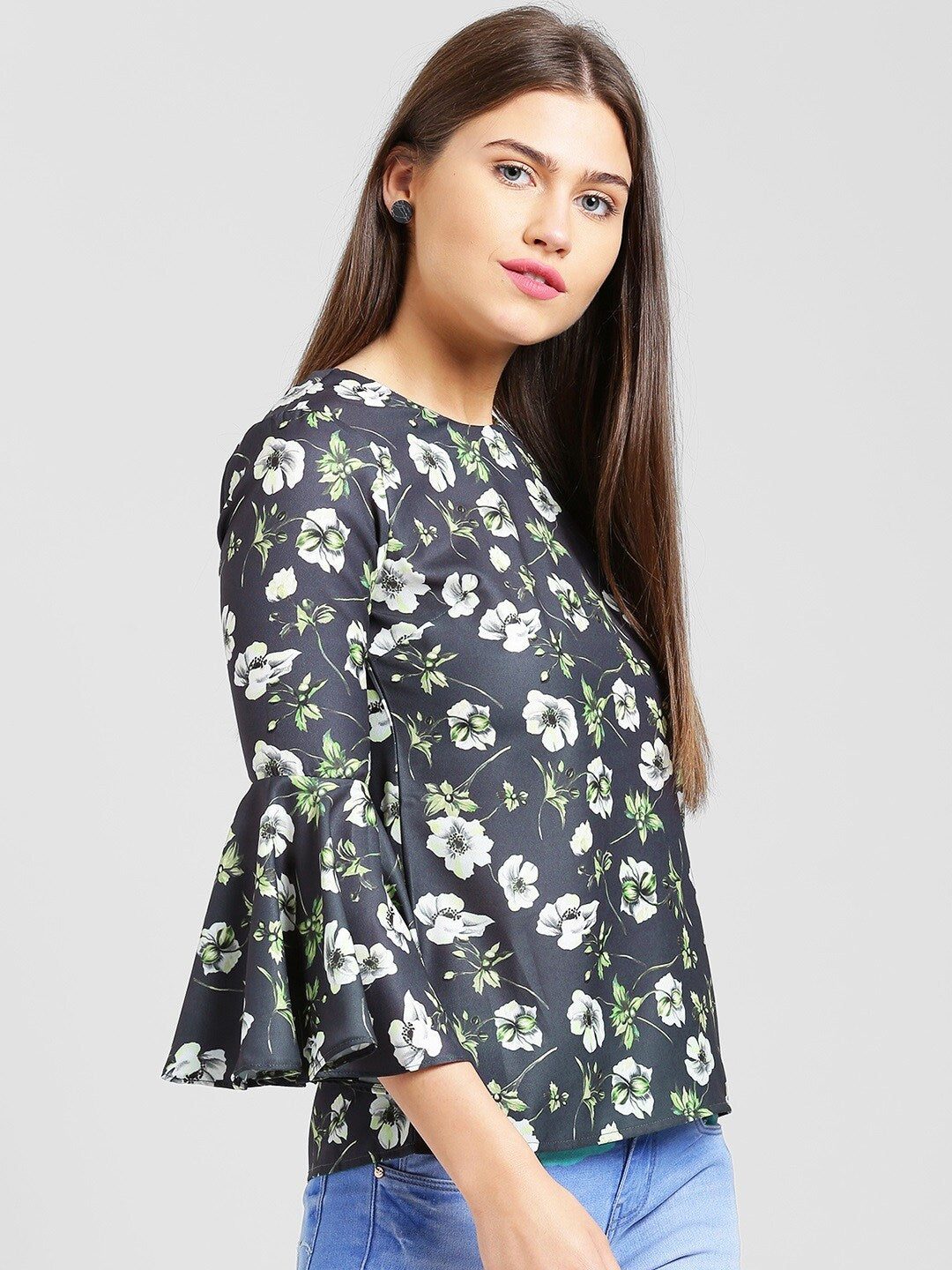 BeIndi Women Navy Blue & Olive Green Printed Top