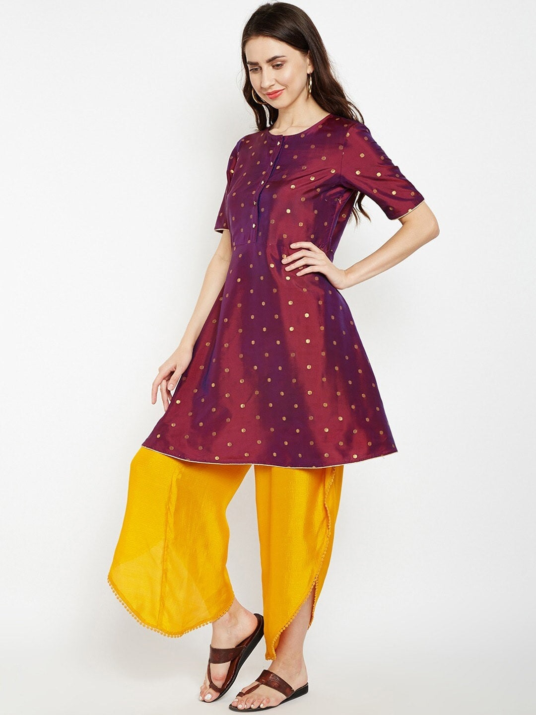 Be Indi Women Maroon Woven Design A-Line Kurta