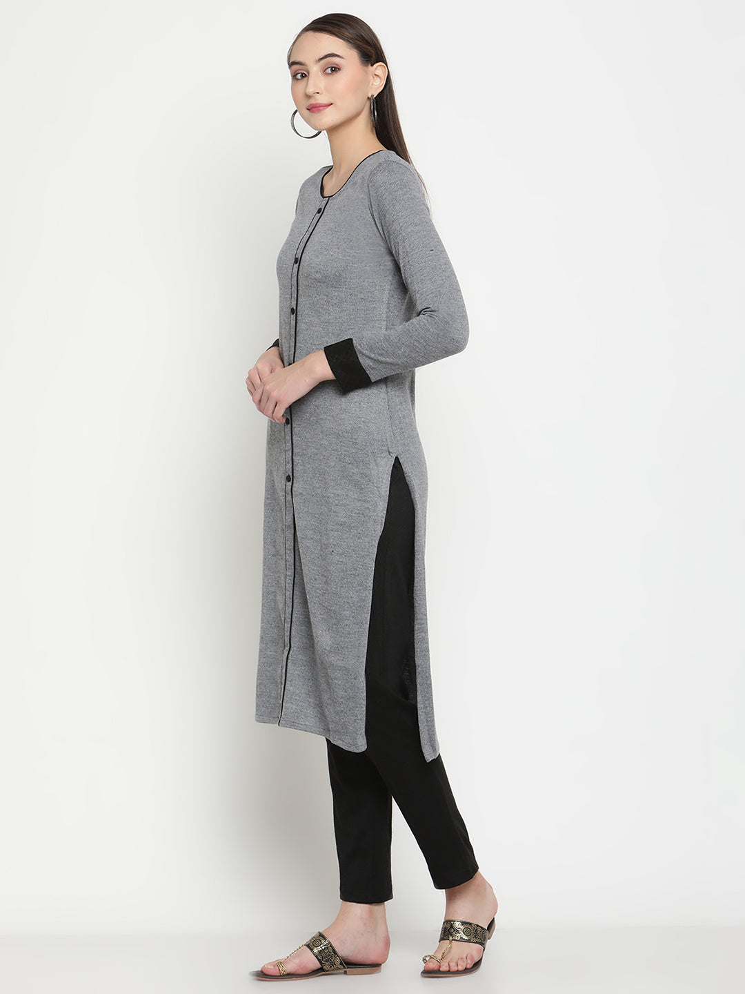 BeIndi Knitted Women Winter Grey Kurta