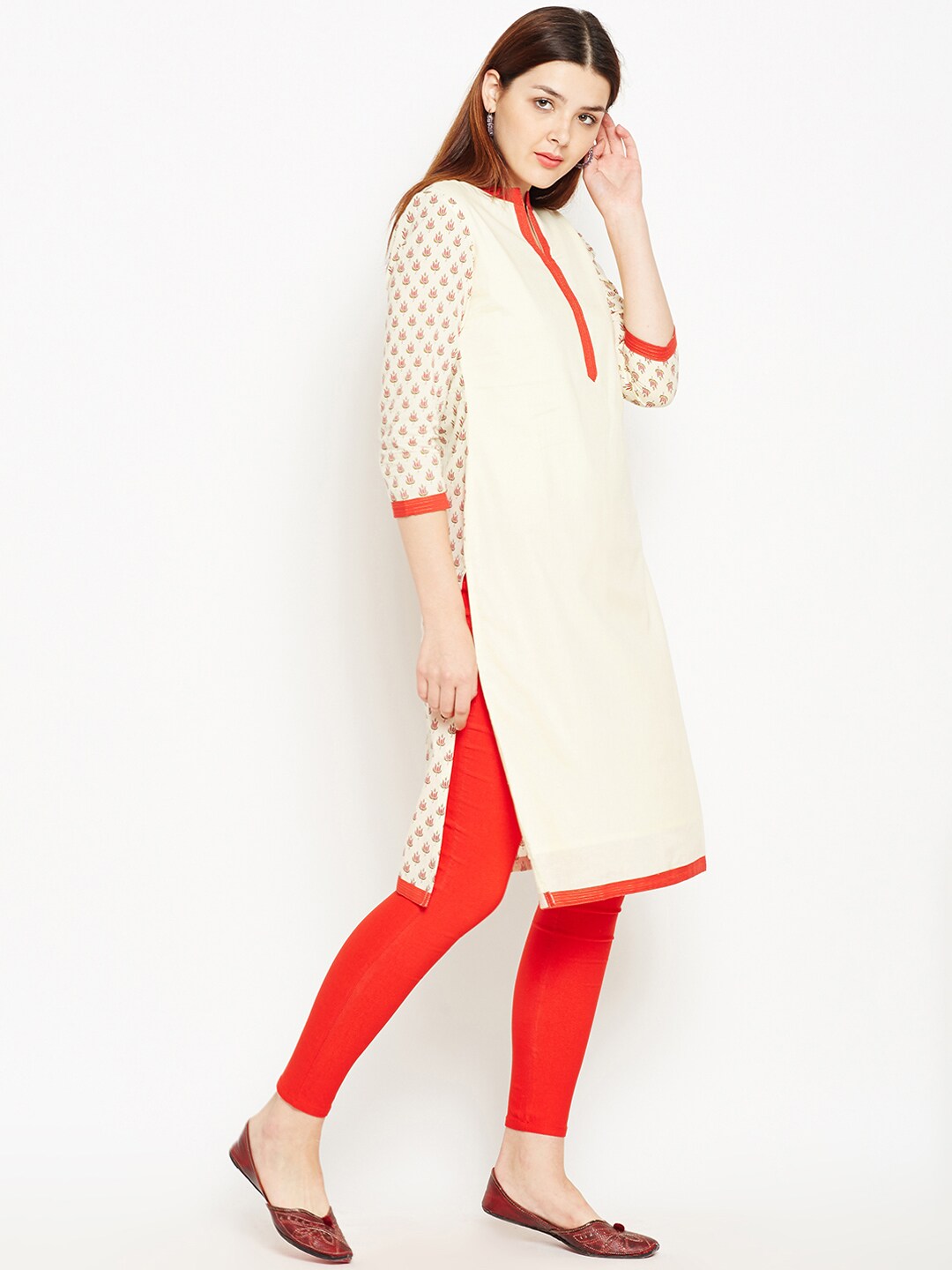 Be Indi Women Cream-Coloured Printed Straight Kurta