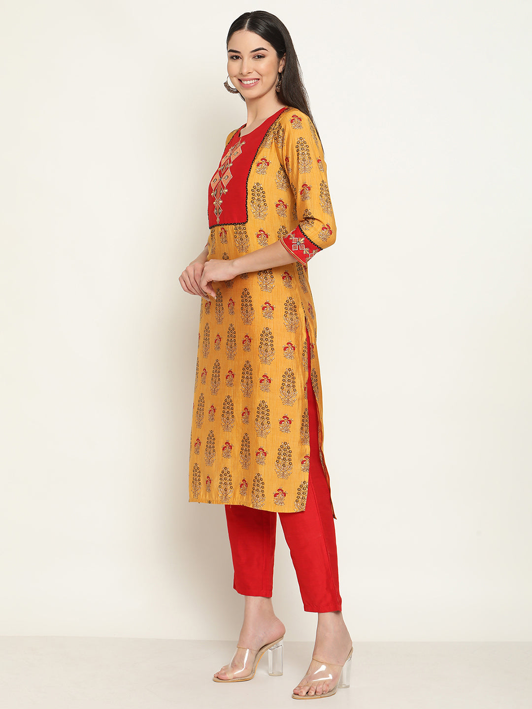 Be Indi Women Embroidered Patch Work Kurta With Pant & With Dupatta