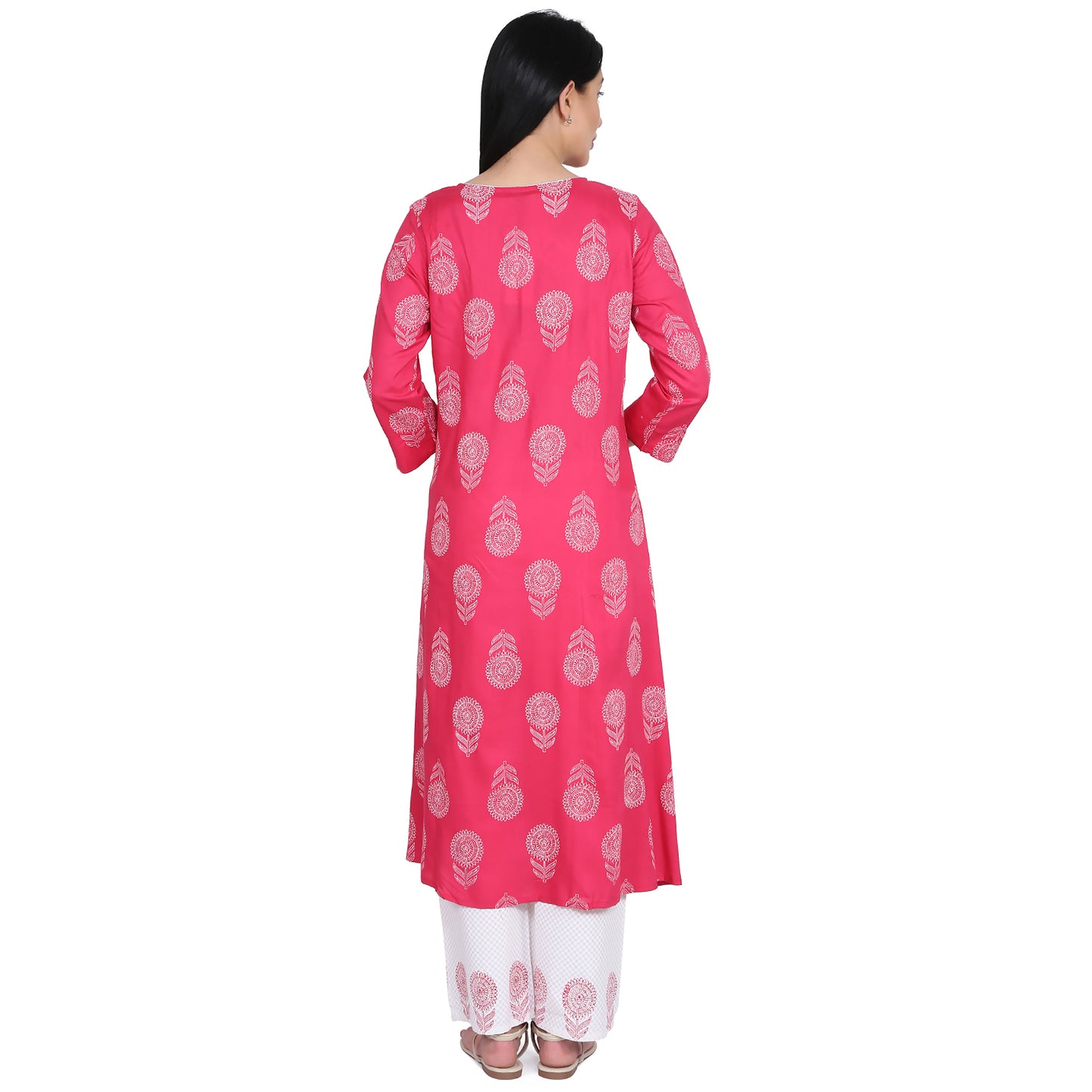 Be Indi Women Pink & White Printed Kurta with Palazzos