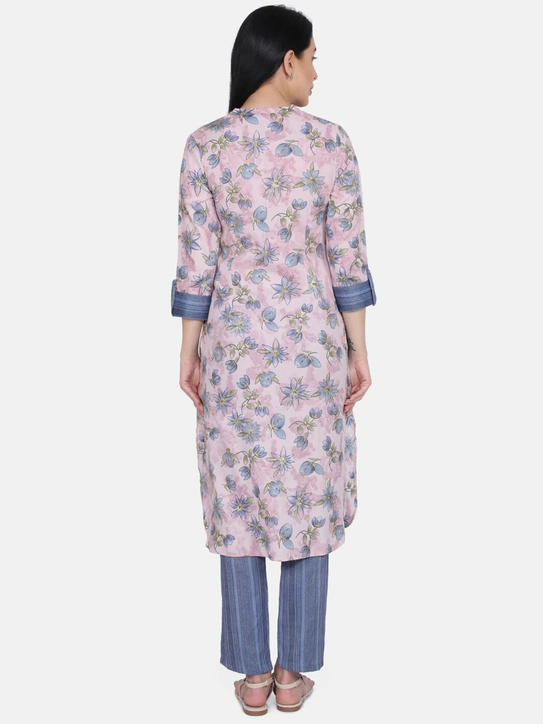 BeIndi Women Purple Foil Printed Kurta With Straight Pant And Pocket
