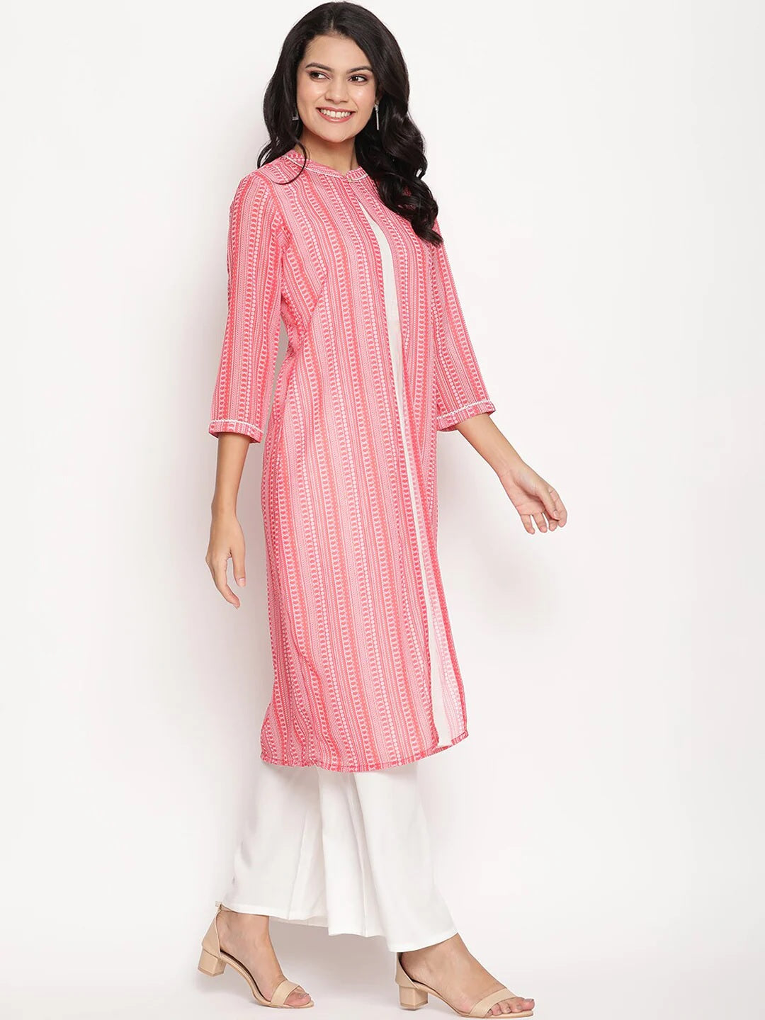 BeIndi Women Coral Striped Kurta