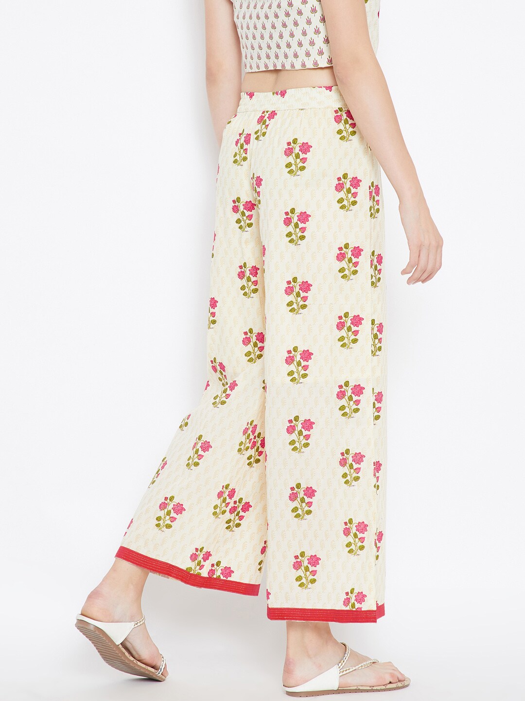 Be Indi Women Cream-Coloured Straight Printed Palazzos