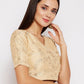 Be Indi Women Beige Printed Wrap Pure Cotton Top