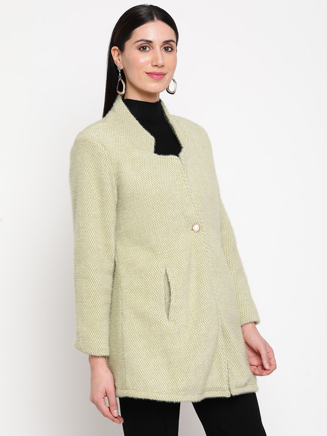 Be Indi Women Green Winter Overcoat