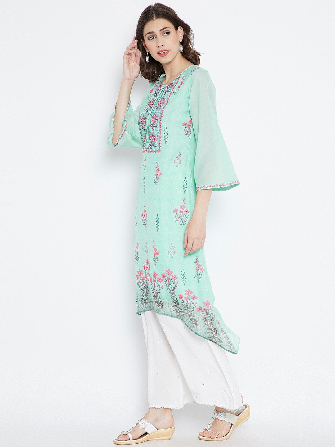 Be Indi Women Blue Printed A-Line Kurta