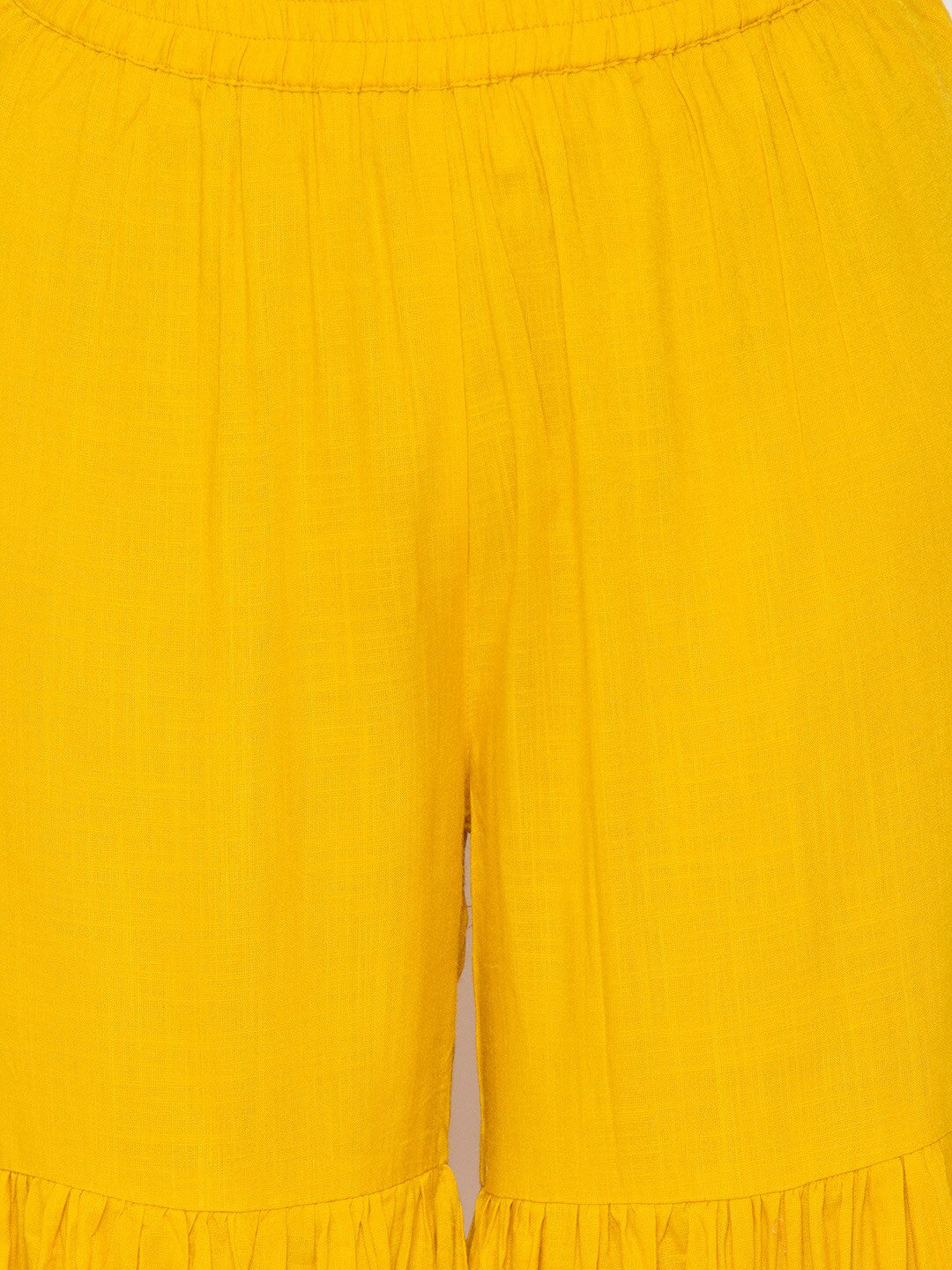 Be Indi Women Yellow Embroidered Kurta with Palazzos