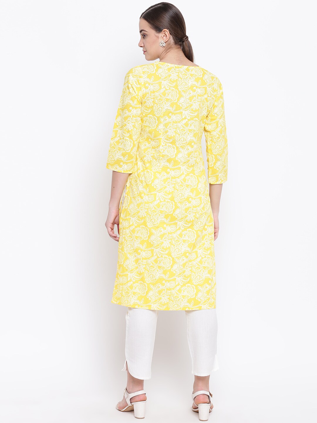 Be Indi Women Yellow & White Printed Kurta