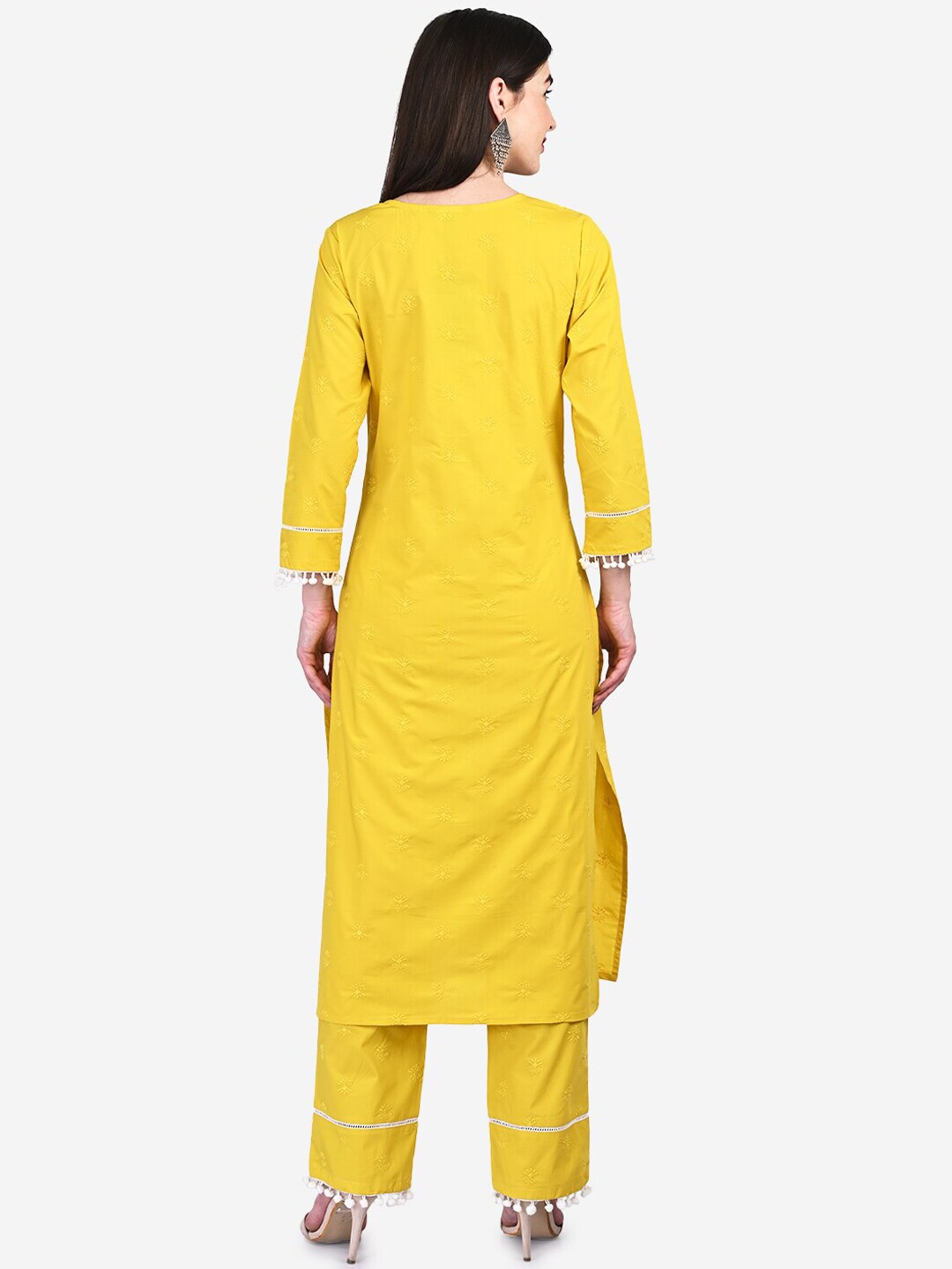 Be Indi Women Yellow Regular Pure Cotton Kurta with Trousers