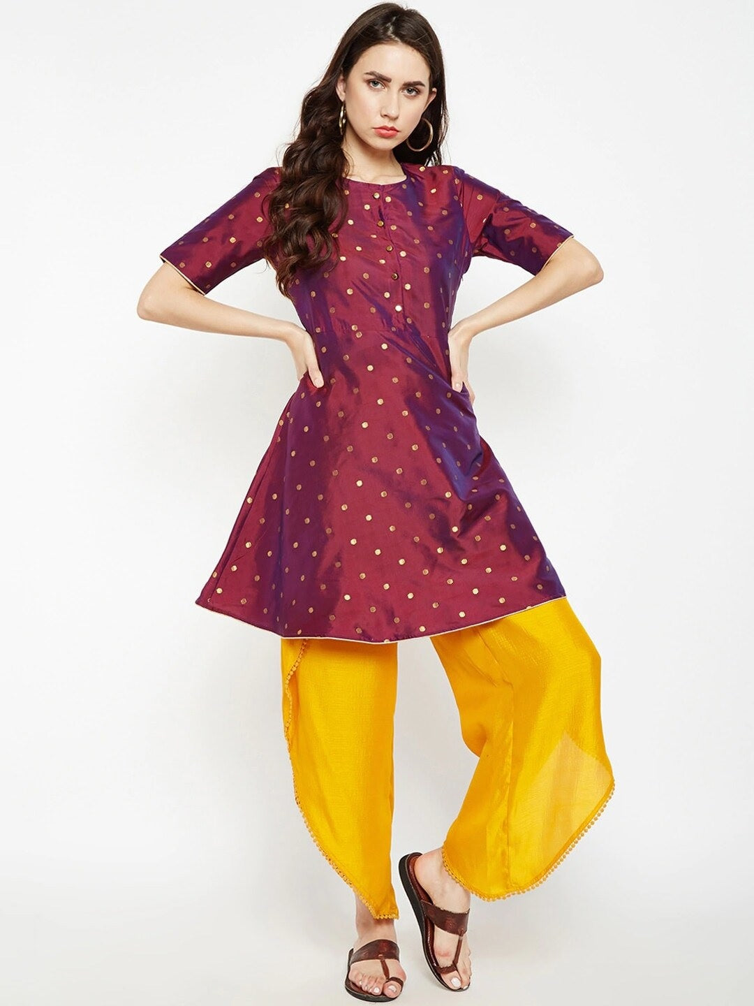 Be Indi Women Maroon Woven Design A-Line Kurta