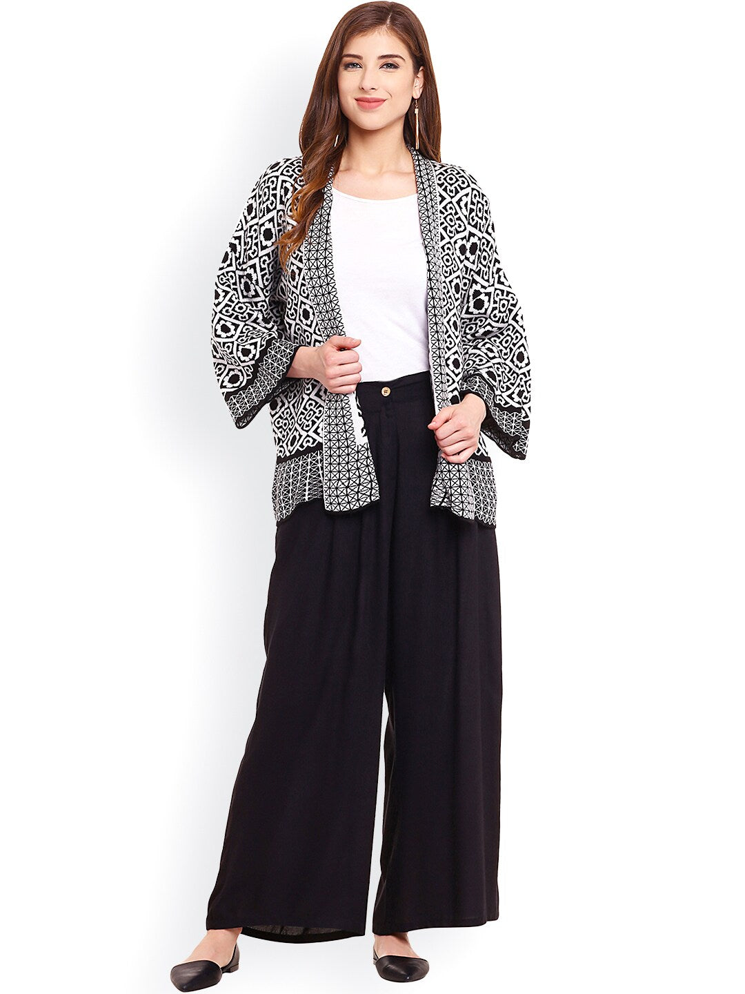 Be Indi Black & White Patterned Shrug
