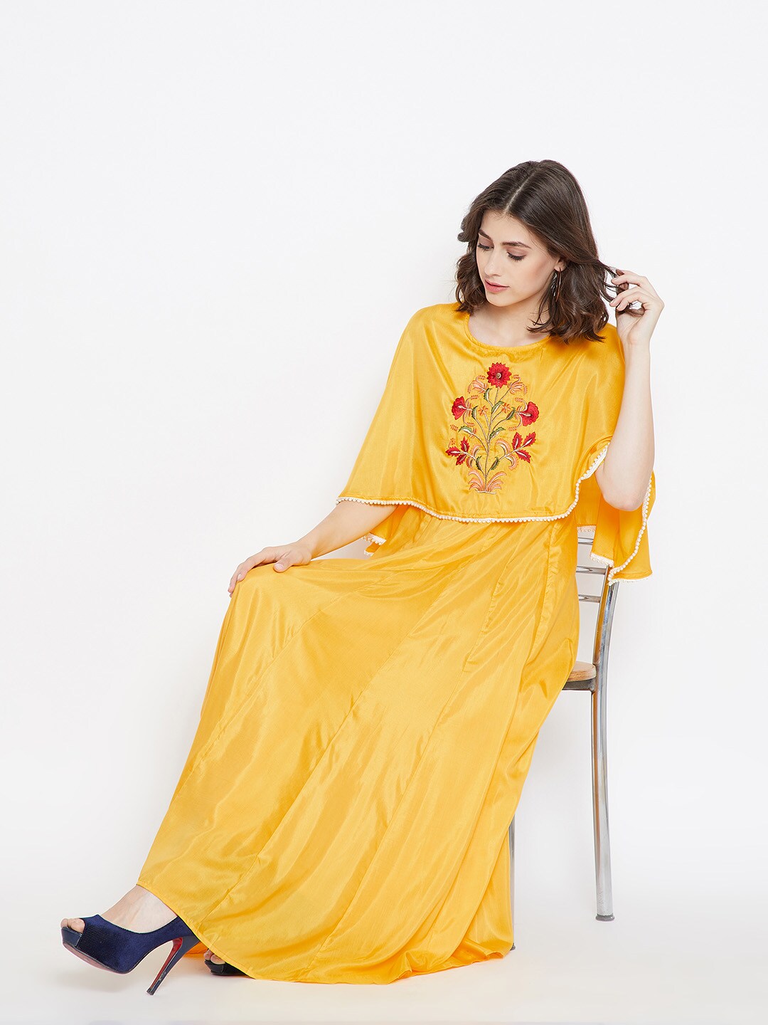 Be Indi Women Yellow Solid Maxi Dress