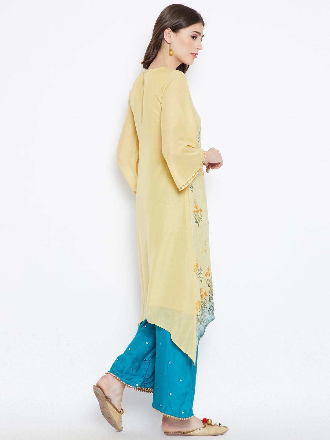 Be Indi Women Yellow Floral Print A-Line Kurta