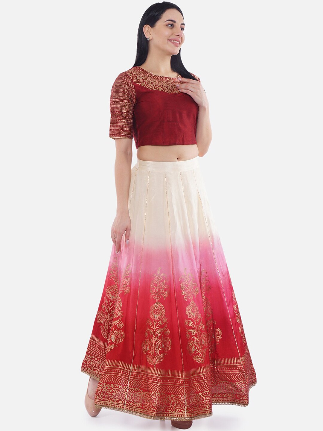 Be Indi Maroon Ready to Wear Lehenga with Blouse