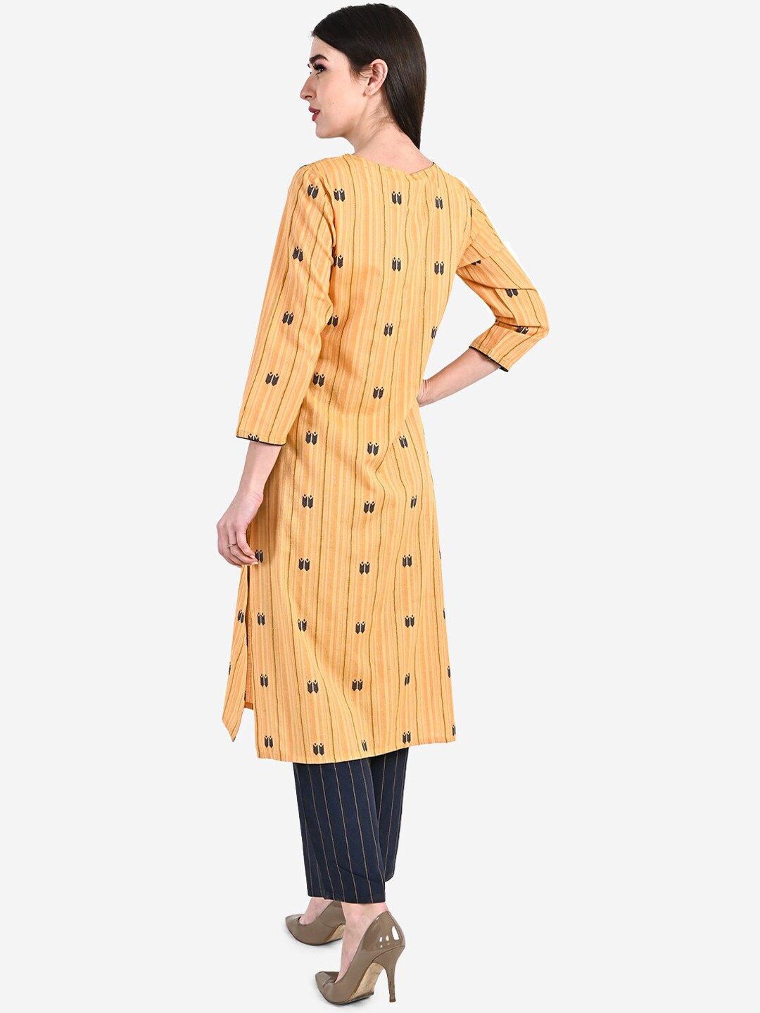 BeIndi Women Self Design Yellow Kurta, Straight Palazzo