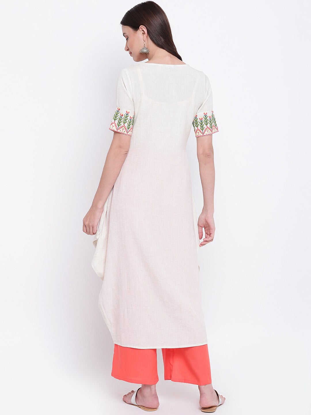 Be Indi Women Cream-coloured Floral Embroidered Kurta