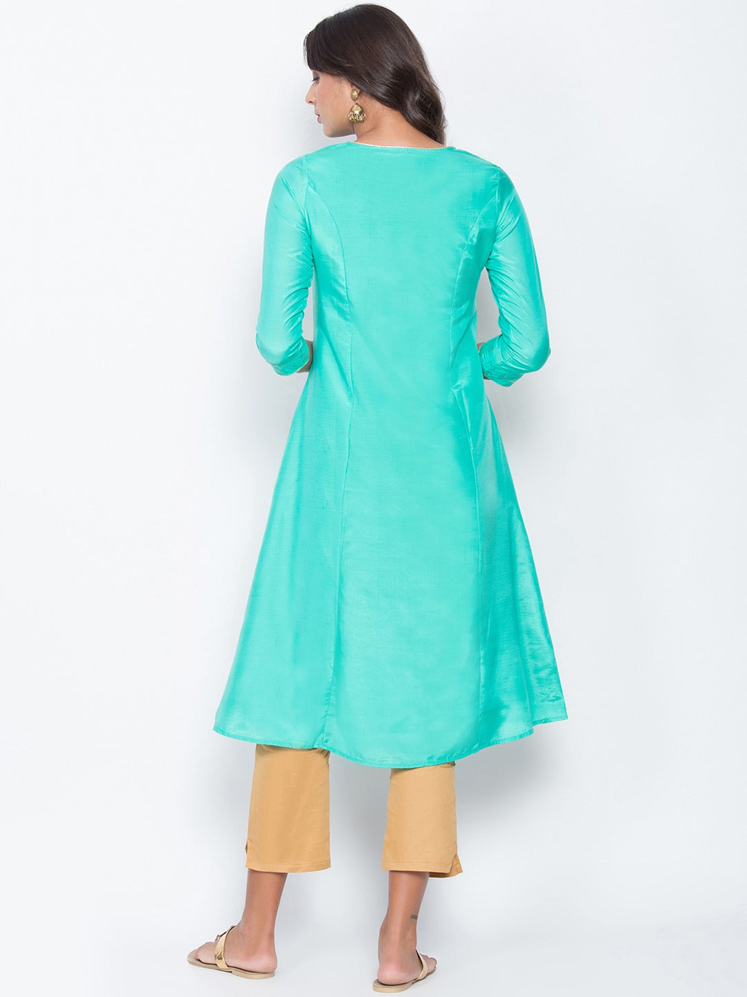 Be Indi Women Turquoise Blue Printed A-Line Kurta