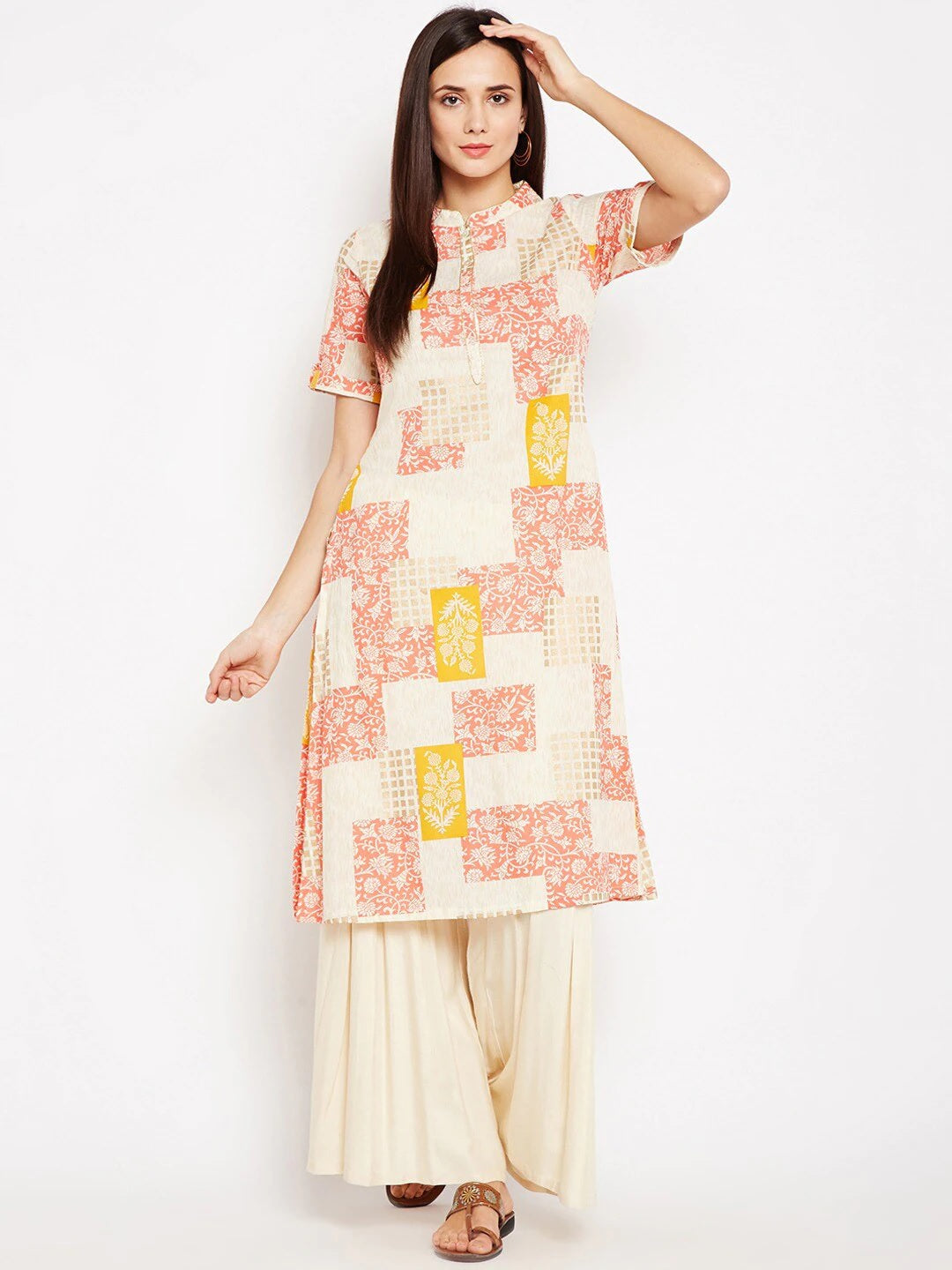 BeIndi Women White Floral Printed Kurta