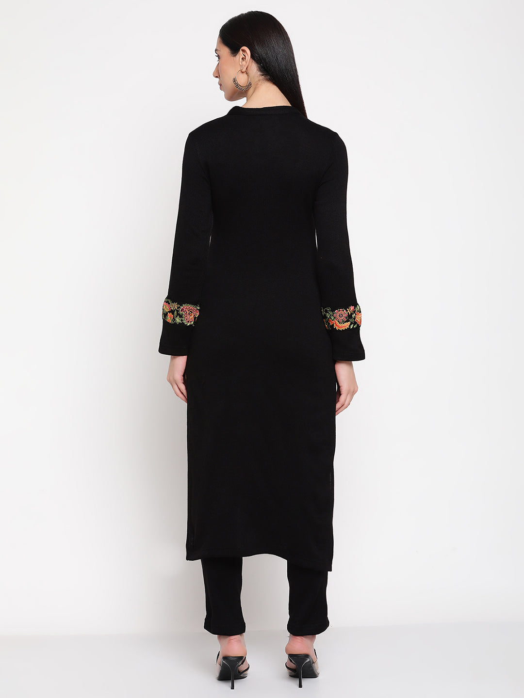Be Indi Women Winter Daffodil Black Embroidered Straight Kurta With Trouser.