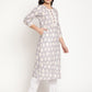 Be Indi Women Grey Color Butta Print Cheifly Embroidred Lace And Fabric Button Detailing Kurta