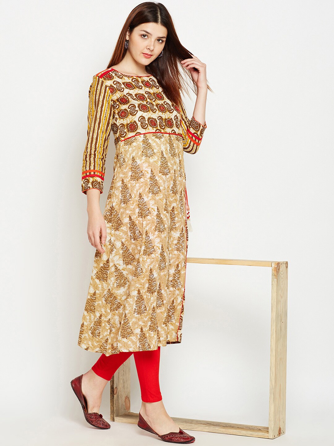 Be Indi Women Mustard Yellow Printed A-Line Kurta