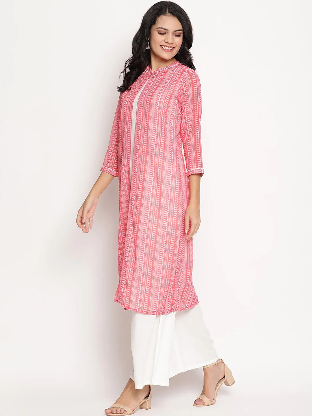 BeIndi Women Coral Striped Kurta