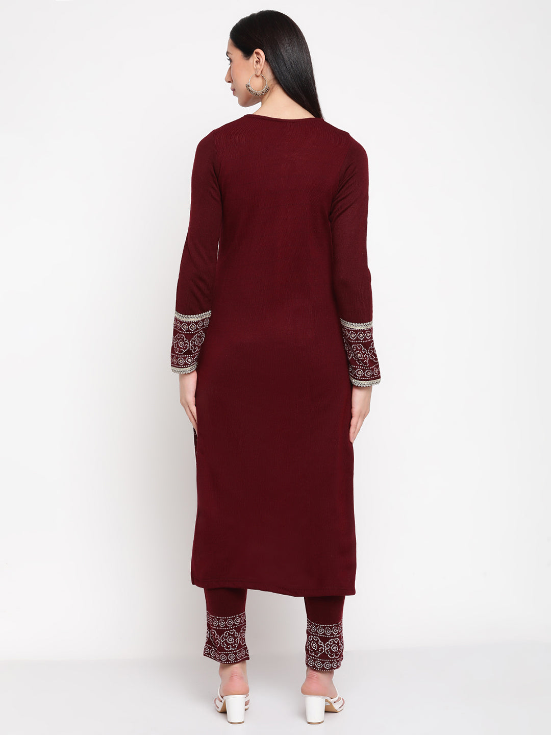 Be Indi Women Winter Daffodil Maroon Printed Straight Kurta With Trouser .