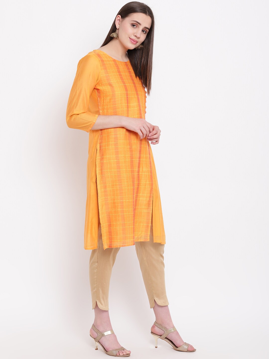 Be Indi Women Mustard Yellow Solid Straight Kurta