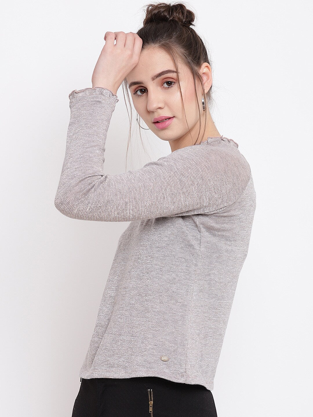 BeIndi Women Grey Self Design Top