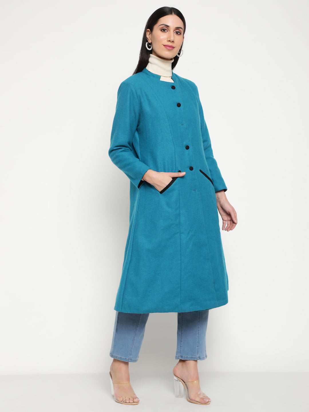 Be Indi Women Turquoise Reversible  A-line Winter Overcoat