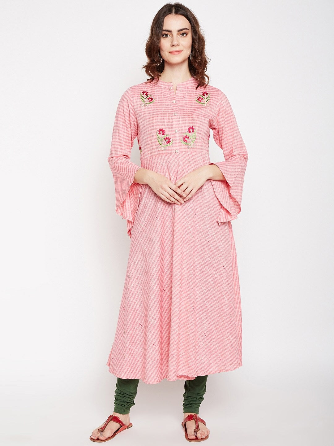 BeIndi Women Pink Striped Fit And Flare Dress