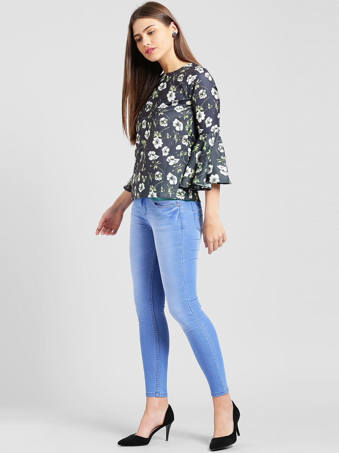 BeIndi Women Navy Blue & Olive Green Printed Top