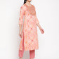 Be Indi Womem Peach Embroidered Pach Work  kurta with Pant & with Dupatta.