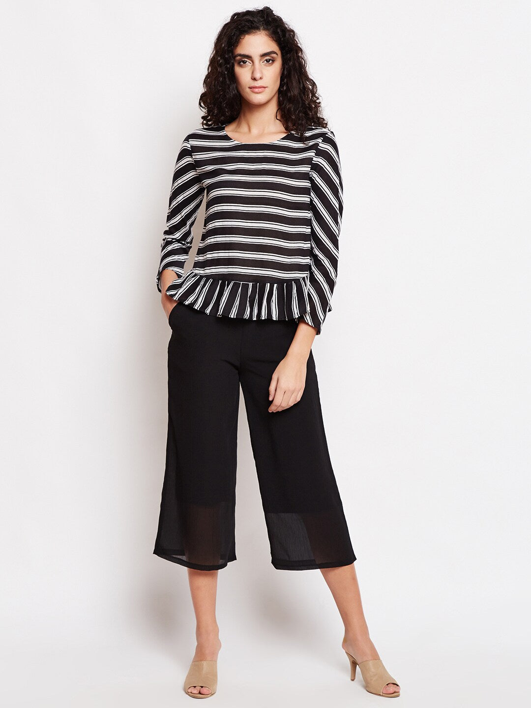BeIndi Women Black Striped Top