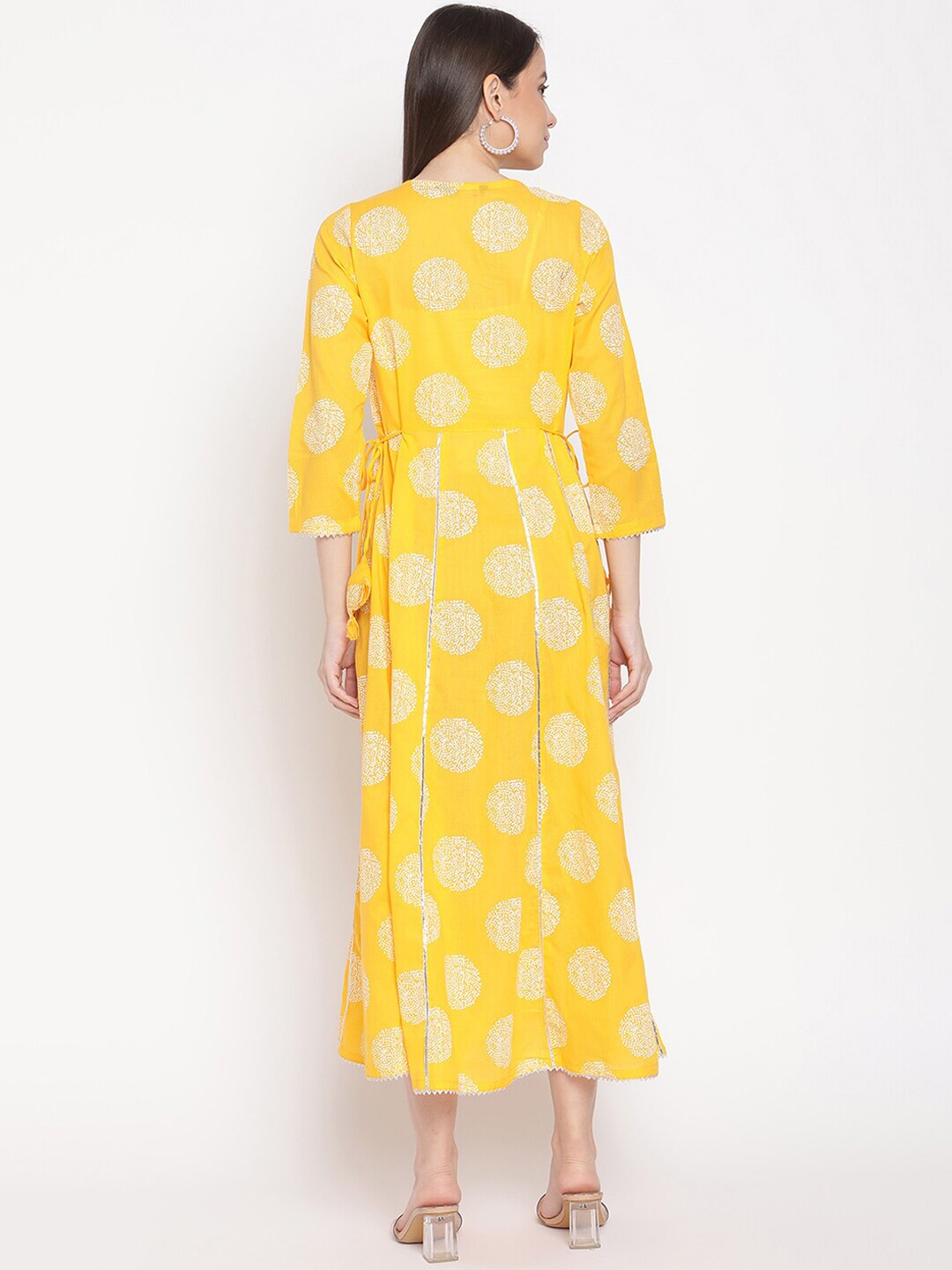 Be Indi Mustard Yellow & White Ethnic Motifs Ethnic Maxi Dress
