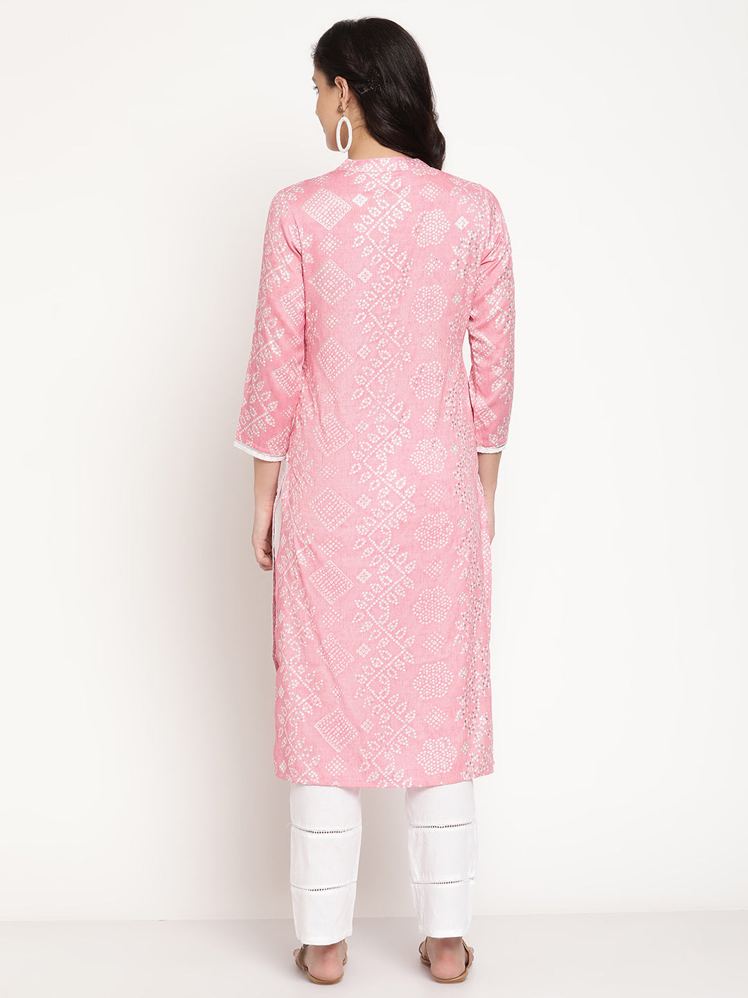 Be Indi Women Pink Silver Printed Crochet Lace And Fancy Button And GottaPatti Detailing Kurta