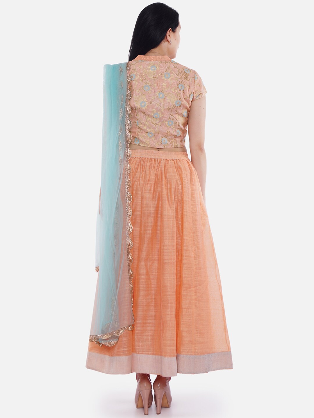Be Indi Peach-Coloured Ready to Wear Lehenga & Blouse with Dupatta