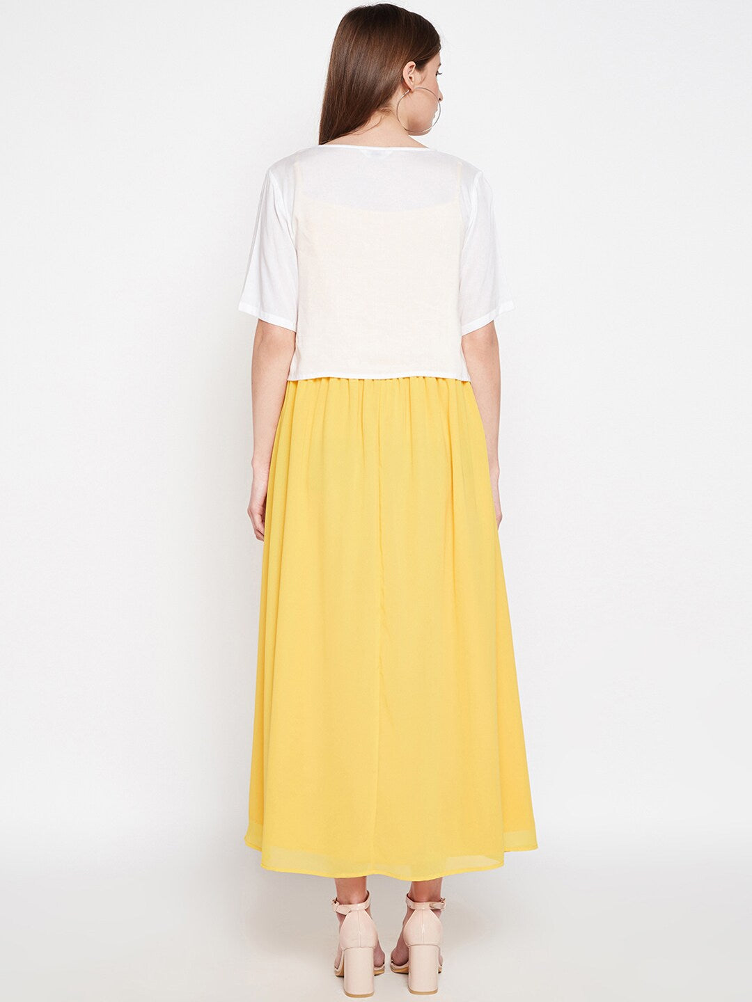 Be Indi Women Yellow & White A-Line Dress