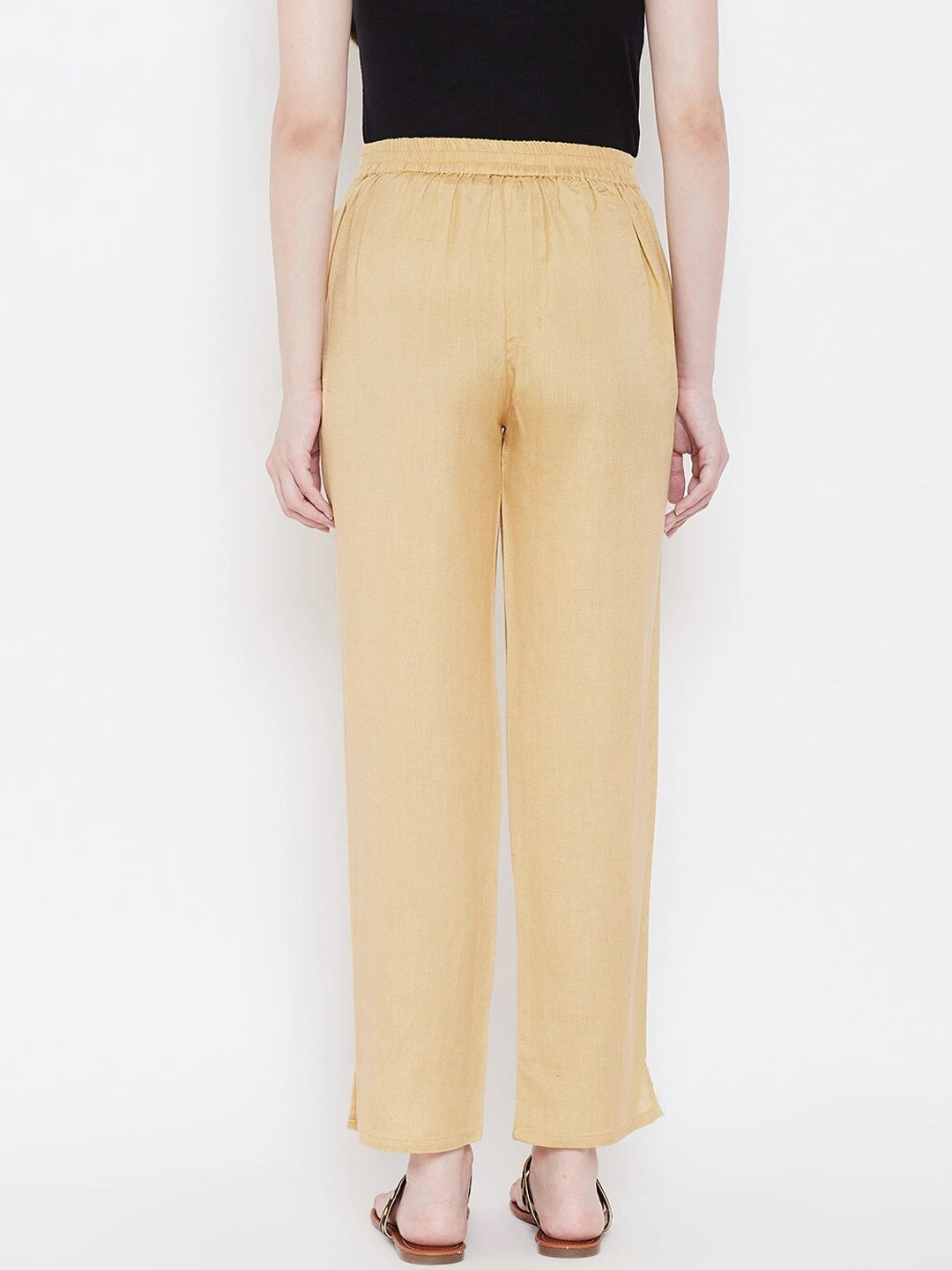 Be Indi Women Cream-Coloured Straight Fit Pleated Trousers