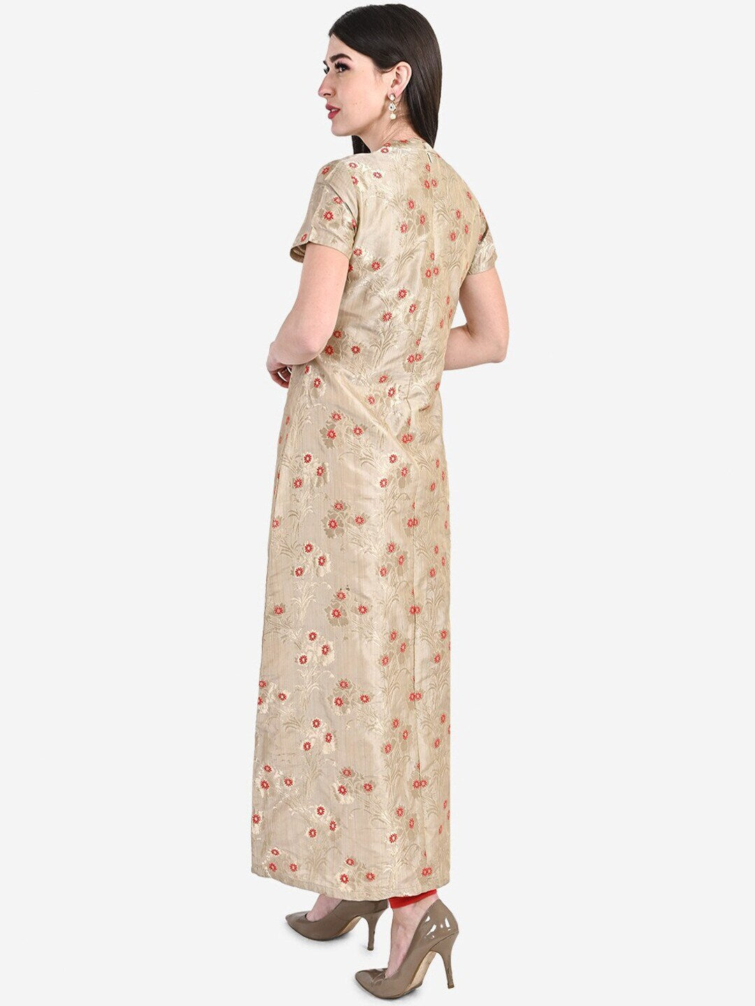 Be Indi Grey Floral Jacquard Ethnic Maxi Dress