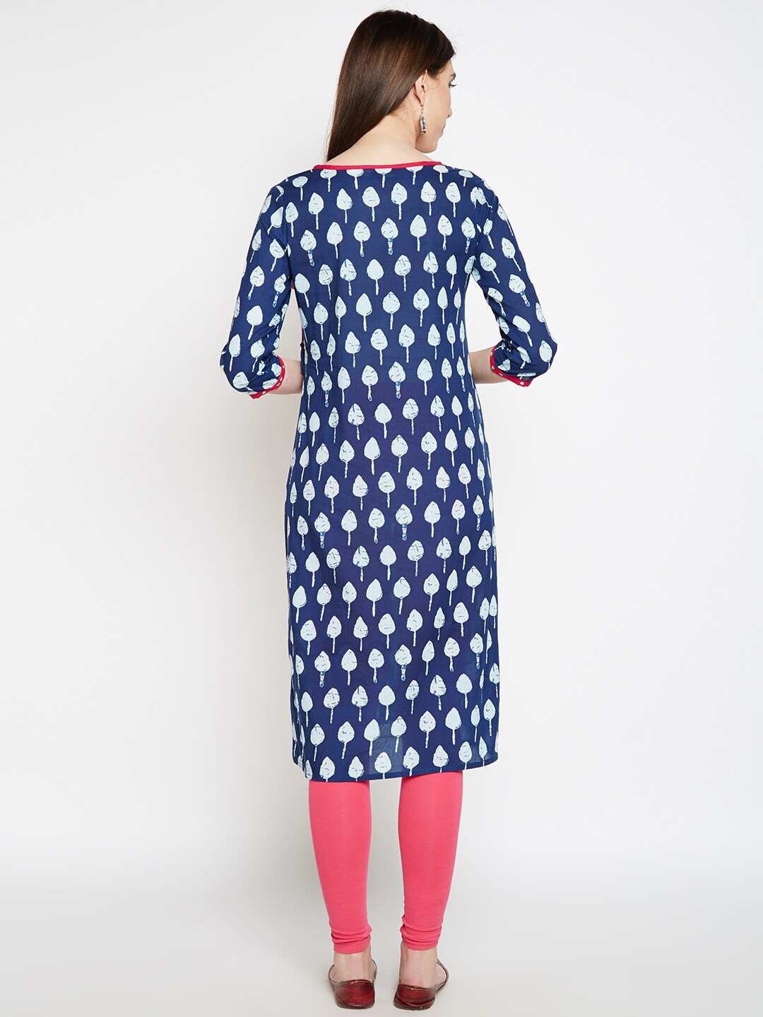 Be Indi Women Blue & Off-White Printed A-Line Kurta