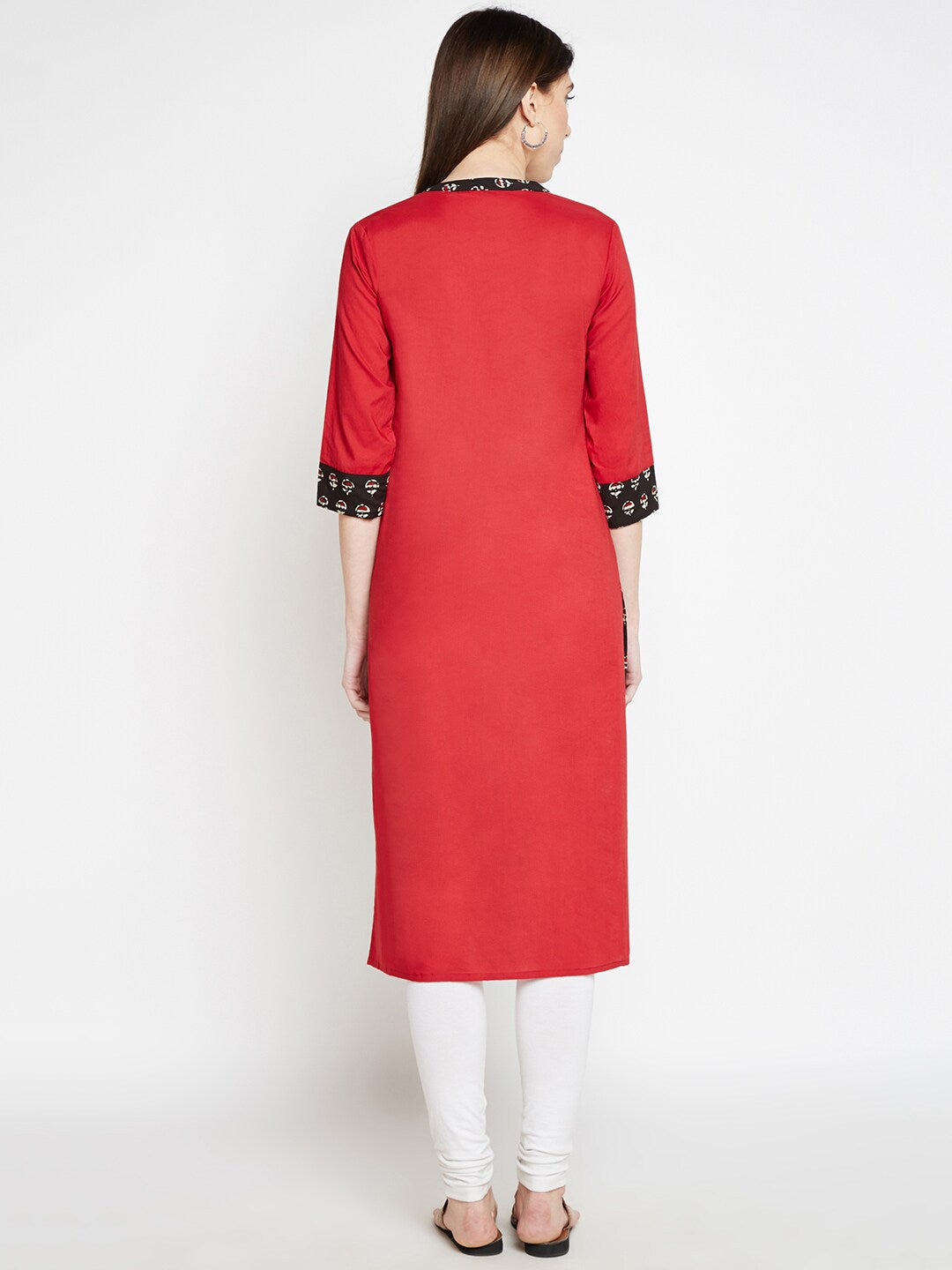 BeIndi Women Red & Brown Floral Printed Straight Kurta