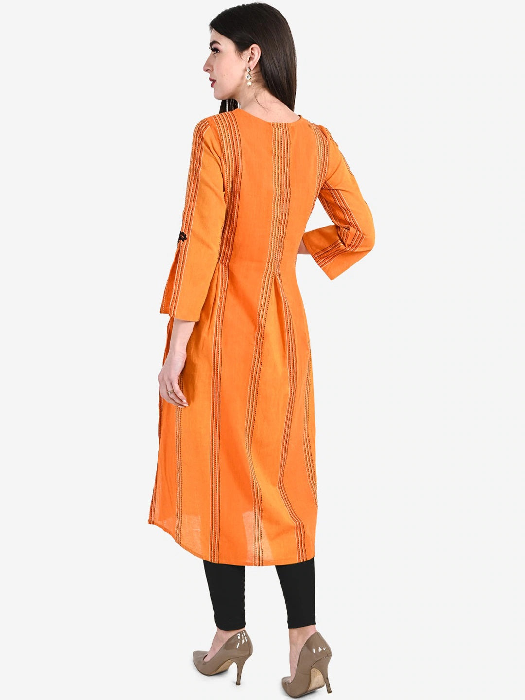 Be Indi Women Orange Thread Work Kurta