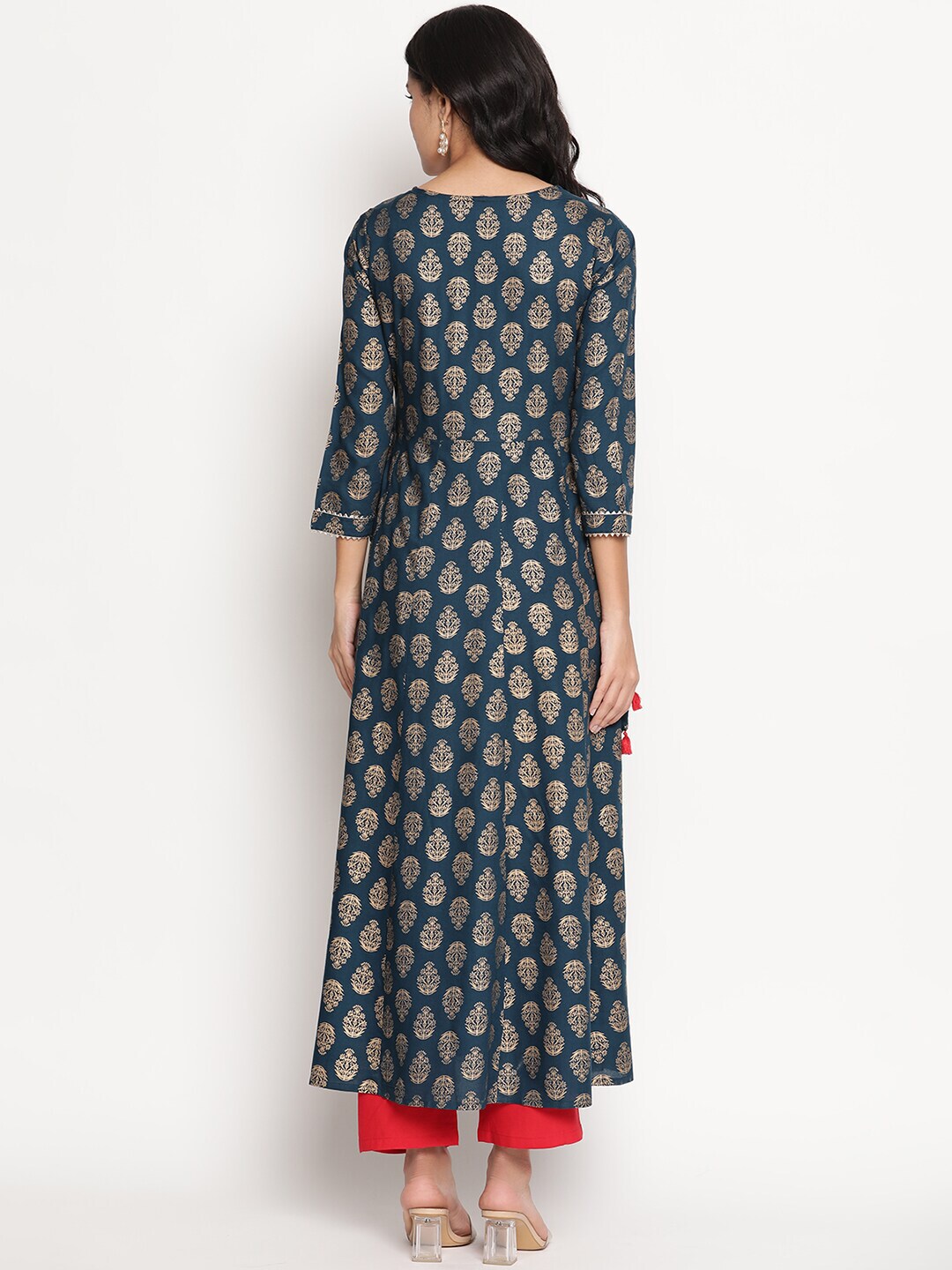 Be Indi Navy Blue Ethnic Motifs Maxi Dress